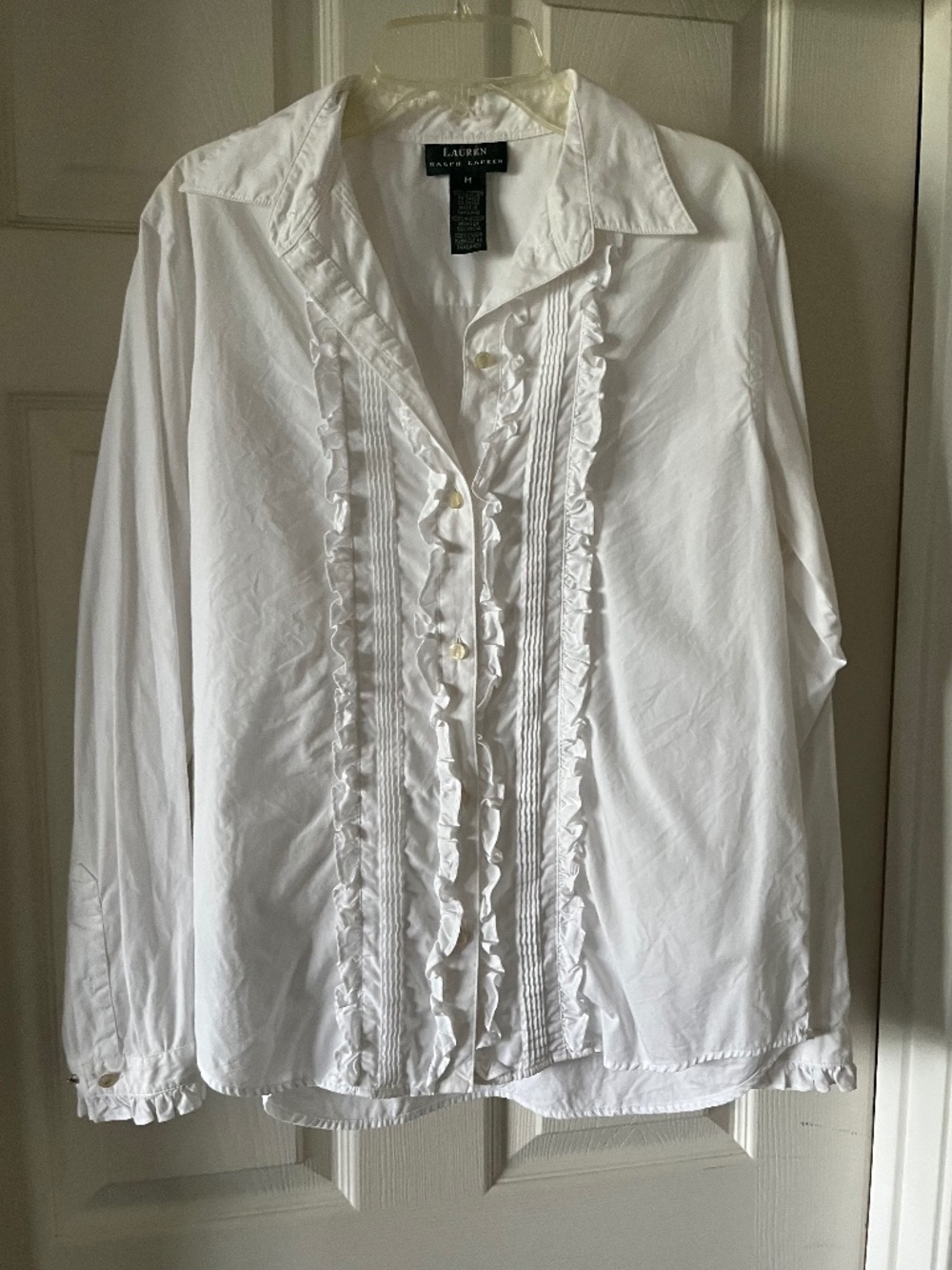 Ralph Lauren Ruffled Cotton Button Down Shirt - Medium